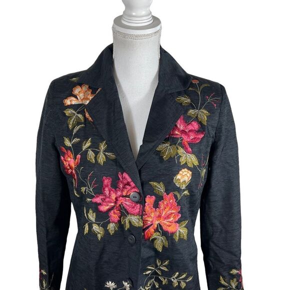 Silkland Black Embroidered Silk Lightweight Jacket - Picture 2 of 8